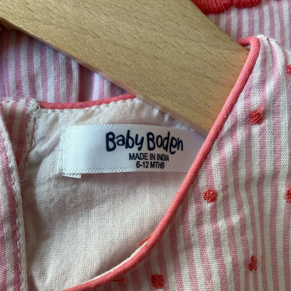 Baby Boden Striped Pink Dress 6-12 Months with Red Floral Embroidery - Picture 8 of 12